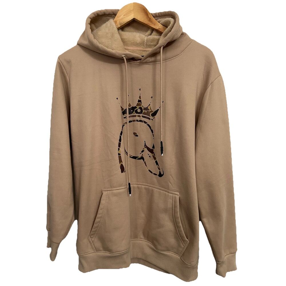 Fleece Hoodie Duck Women Size L Beige